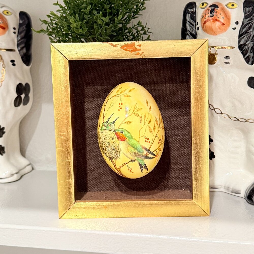 OOAK 1970's Hand Painted Goose Egg Framed - Picture 14 of 17